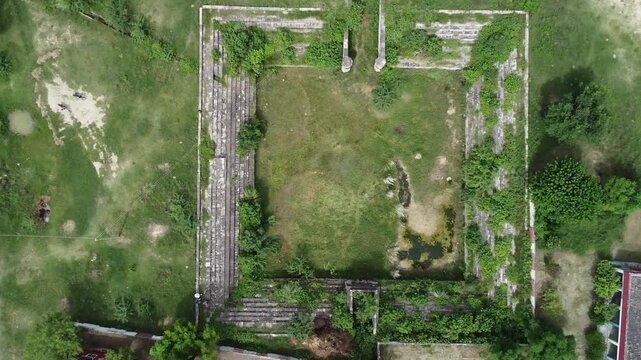 Drone Tilt Shot Over Queen Mango Water Pond in Dongi Sar Village Sohawa Pakistan Built in 15th Century for Historic Water Storage