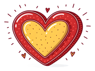 Stylized red and yellow heart with textured outline on black background