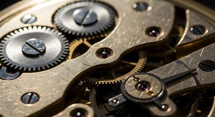 Macro Vintage Pocket Watch Gears with Polished Brass
