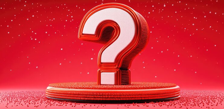 Red question mark on a red pedestal