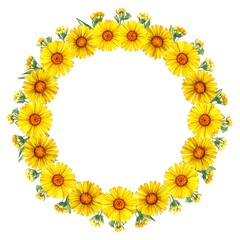 Yellow Flower Wreath on White
