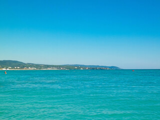 Fototapeta premium Blue water of Tyrrhenian sea in Vada, Tuscany, Italy.