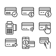 Obraz premium Simple Line Art Illustrations of Modern Payment Methods.