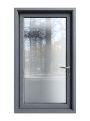 Modern Grey Door with Transparent Glass and Isolated Background