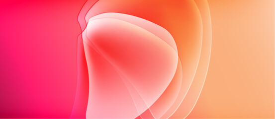Abstract gradients blend pink, orange hues. Soft layers create flowing, organic shapes. Minimalist design evokes warmth, serenity.