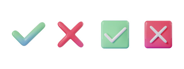 3d emoji check mark and cross mark button icon illustration design
