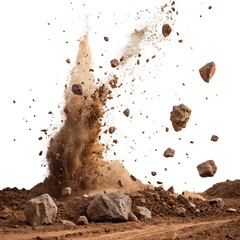 Exploding dirt clumps in air png dirt fragments burst png dynamic soil particles png earthy debris airborne png dirt explosion action png transparent background image