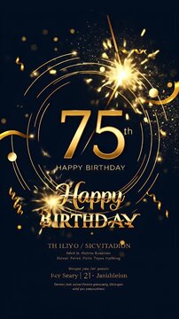 Elegant Golden 75th Birthday Celebration on Dark Background Illustration