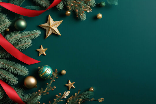 Hintergrund Weihnachten mit Sternen und Christnaumkugeln - Powered by Adobe