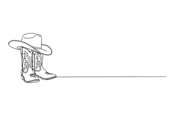 Cowboy Hat Boots Line Art Western Culture