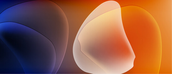 Abstract shapes blend, creating warm cool color gradients. Smooth forms suggest fluidity, light interaction. Minimalist design, modern aesthetic.