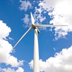 Wind turbine against a blue sky
