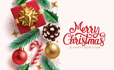 Merry Christmas greeting card clipart design. Wishing Merry Christmas and happy new year greeting card template clip art with decoration elements in simple and minimal background for holiday season 