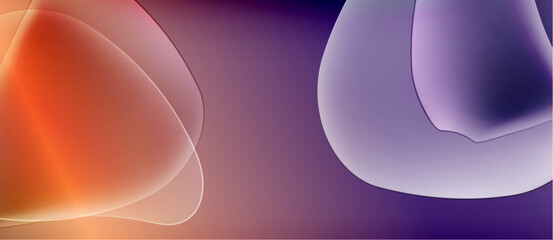 Abstract shapes blend, orange meets purple. Soft gradients create fluid forms, suggesting movement, depth. Minimalist design, modern aesthetic.