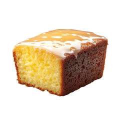 Delicious slice of pound cake with a sweet glaze showcasing its moist texture and tempting flavor perfect for dessert lovers on transparent background