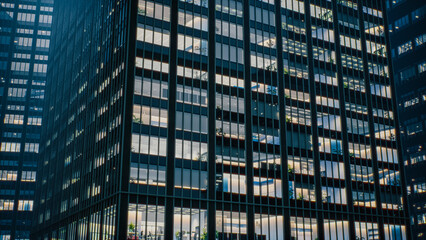 Large City Building Exterior. Nighttime Panorama with Windows. Architectural Details of the Realistic Stylish 3D Model