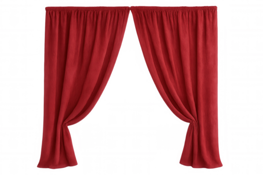 Elegant red curtains gracefully opening on a transparent background, creating a sense of anticipation and drama