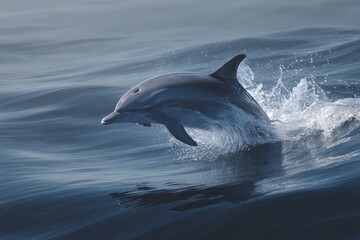 Fototapeta premium Dolphin Porpoise. Oceanic Mammal Jumping out of Sea Water to Grab Air