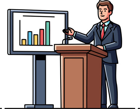businessman presenting graph at podium clip art preview