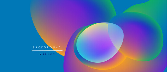 Obraz na płótnie Canvas Vibrant abstract background. Overlapping colorful circles create dynamic visual effect. Blue gradient dominates composition. Modern design element.