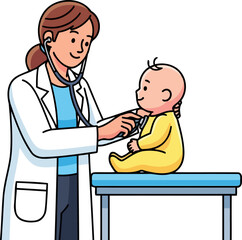 Obraz premium pediatricians gentle touch a babys checkup, health and care illustrated, isolated on transparent background