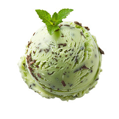 Obraz premium Mint chocolate chip ice cream scoop with mint leaf