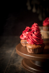Homemade red cake for Halloween. Festive food concept. Background.