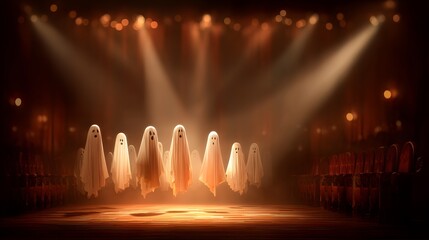 Obraz premium Ethereal Ghosts Illuminated by Stage Lights in Haunted Theater