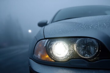 Foggy Headlight. Hazy Car Headlamp with Optical Defect on Plastic Surface