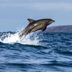 Fototapeta premium Dolphin leaping in ocean waves (1)