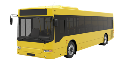 Dynamic yellow city bus ready for public transportation, ideal for urban travel and efficient commuting during rush hour, modern design png isolated 