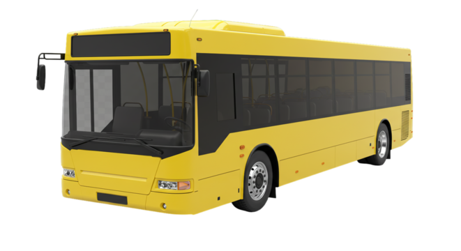 Dynamic yellow city bus ready for public transportation, ideal for urban travel and efficient commuting during rush hour, modern design png isolated 