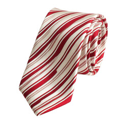 Fototapeta premium Red and White Striped Silk Necktie Fashion Accessory Menswear, isolated on a transparent background