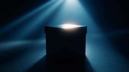 Mysterious box illuminated in dark space revealing secrets and curiosity
