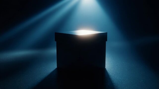 Mysterious box illuminated in dark space revealing secrets and curiosity