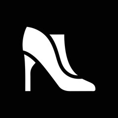 Elegant high heel shoe logo silhouette on black background, great for footwear business, glamour ads, and fashion promotions.