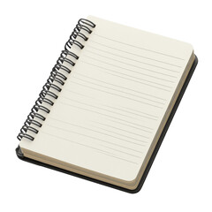 Open spiral notebook with lined pages against a ideal for notes journaling or sketching providing a clean and organized space on transparent background
