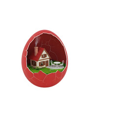 A red egg with a house inside - Transparent Background
