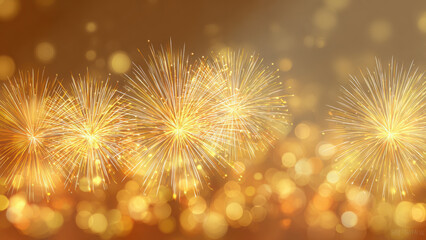 Fototapeta premium Golden Fireworks and Glowing Bokeh Lights Sparkling in Dark