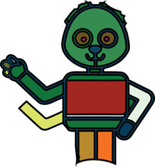 Cartoon Green Robot Character Vector Illustration