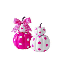 Two pink and white polka pumpkins with a bow - Transparent Background