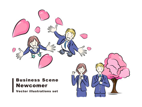 桜の下で希望を胸にスタートする新入社員のビジネスピープル｜ビジネスシーン
