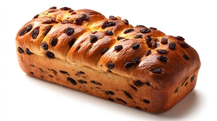 Raisin bread loafon white background.