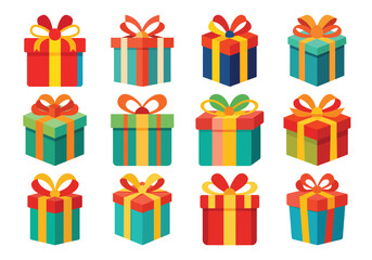Colorful Gift Boxes Collection for Celebrations and Special Occasions Vector Illustration