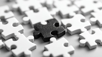 A single dark piece in a sea of white jigsaw puzzle pieces
