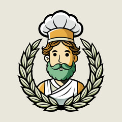 Elegant Greek Gyro Chef Logo with Olive Wreath Hat – Mediterranean Food Vector Icon for Restaurant Branding and Culinary Identity