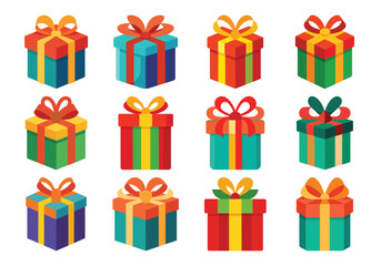 Collection of Colorful Gift Boxes with Ribbons and Bows for Celebrations
