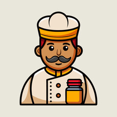 Elegant Indian curry chef silhouette logo with spice jar inside hat, modern restaurant branding design for authentic culinary identity.