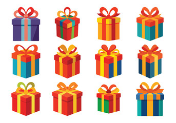 Colorful Gift Box Collection for Celebrations and Special Occasions Flat Style