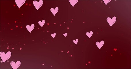 Animation of hearts floating over red background - Powered by Adobe